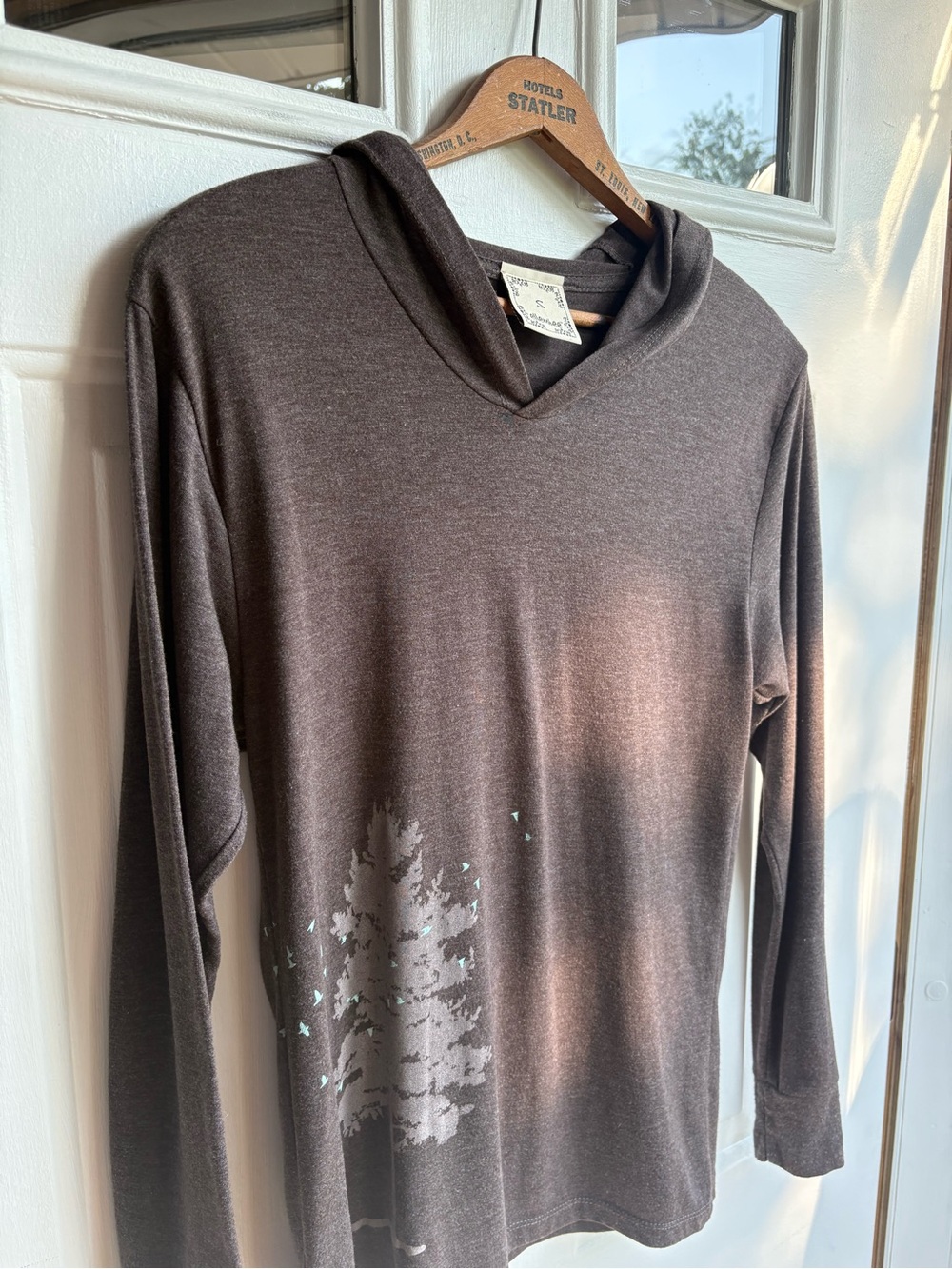 elembee Bird Graphic Print Artsy Pullover Cotton Blend Hoodie Women’s S Brown
